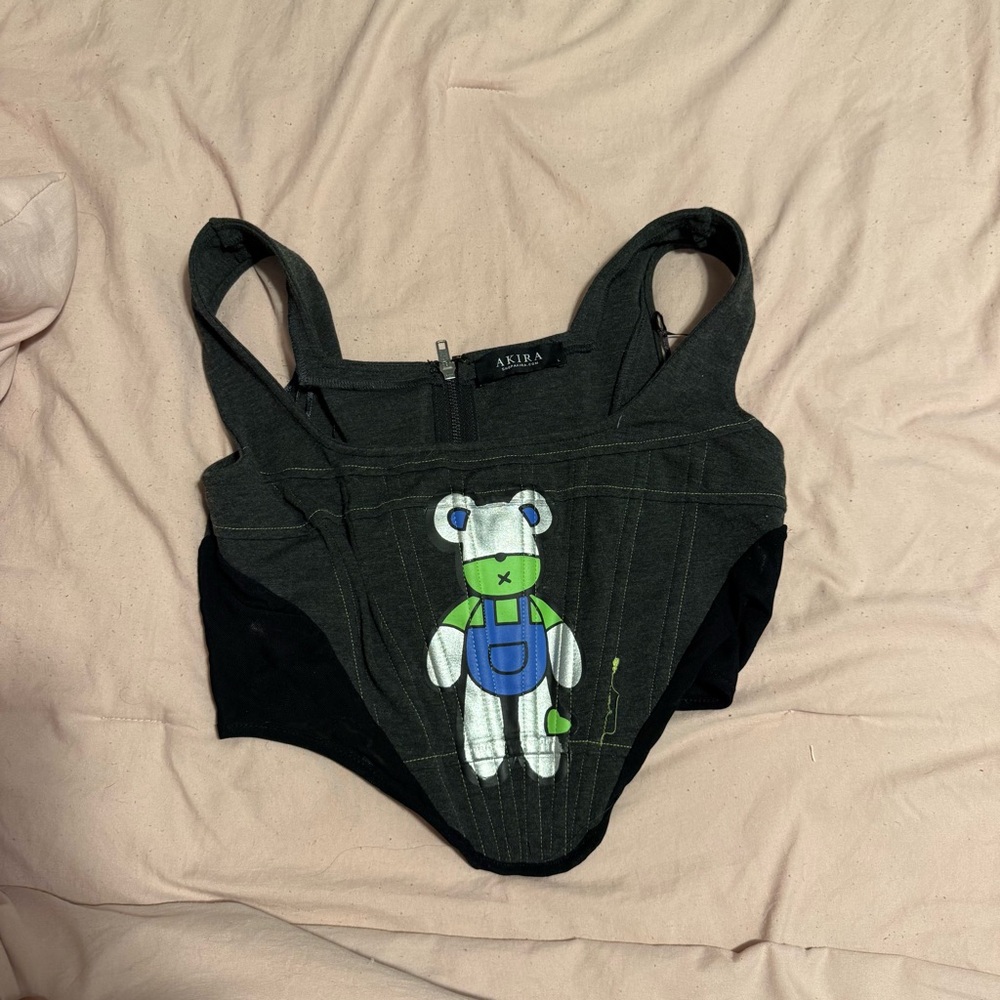Akira Green and Black Corset Top with Bear Design